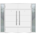 Front Exterior Prehung Steel Double Doors / Deux 1705 White Enamel / 2 Sidelight Exterior Black Windows / Stainless Inserts Single Modern Painted - Image 2
