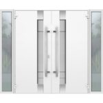 Front Exterior Prehung Steel Double Doors / Deux 1713 White Enamel / 2 Sidelight Exterior Black Windows / Stainless Inserts Single Modern Painted - Image 2
