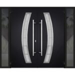 Front Exterior Prehung Steel Double Doors / Deux 6500 Black / 2 Sidelight Exterior Windows / Stainless Inserts Single Modern Painted - Image 2