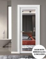 Slab Barn Door Panel | Lucia 1299 White Silk with Mirror | Sturdy Finished Doors | Pocket Closet Sliding - Image 2