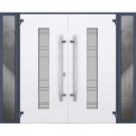 Front Exterior Prehung Steel Double Doors / Deux 0757 Gray Graphite / 2 Sidelight Exterior Windows / Stainless Inserts Single Modern Painted - Image 2