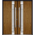 Front Exterior Prehung Steel Double Doors / Deux 1713 Natural Oak / Stainless Inserts Single Modern Painted