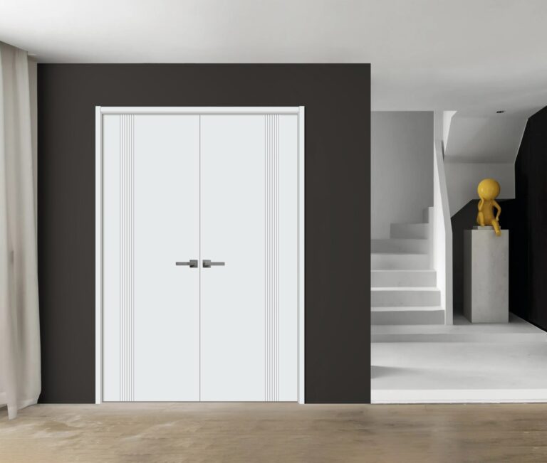 Interior Solid French Double Doors | BASIC 0111 Arctic White | Wood Interior Solid Panel Frame | Closet Bedroom Modern Doors