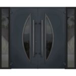 Front Exterior Prehung Steel Double Doors / Deux 6501 Anthracite / 2 Sidelight Exterior Windows / Stainless Inserts Single Modern Painted - Image 2