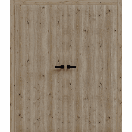 Interior Solid French Double Doors | BASIC 3001 Caramel Oak | Wood Interior Solid Panel Frame | Closet Bedroom Modern Doors