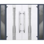 Front Exterior Prehung Steel Double Doors / Deux 1717 Gray Graphite / 2 Sidelight Exterior Windows / Stainless Inserts Single Modern Painted - Image 2