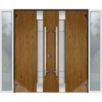 Front Exterior Prehung Steel Double Doors / Deux 1713 Natural Oak / 2 Sidelight Exterior White Windows / Stainless Inserts Single Modern Painted - Image 2