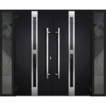 Front Exterior Prehung Steel Double Doors / Deux 1755 Black Enamel / 2 Sidelight Exterior Windows / Stainless Inserts Single Modern Painted - Image 2