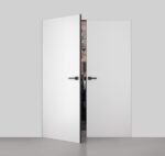 Modern Solid Double Hidden Door with Handle | Planum 0010 Primed with Black Hidden Frame Left-hand Outswing Black Frame | Hinges Lock Handle | Modern Wardrobe Wood Solid Doors - Image 3