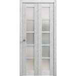 Sliding Closet Bi-fold Doors | Quadro 4002 Light Grey Oak with Frosted Glass | Sturdy Tracks Moldings Trims Hardware Set | Wood Solid Bedroom Wardrobe Doors