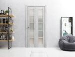 Sliding Closet Bi-fold Doors | Quadro 4002 Light Grey Oak with Frosted Glass | Sturdy Tracks Moldings Trims Hardware Set | Wood Solid Bedroom Wardrobe Doors - Image 2