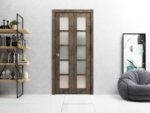 Sliding Closet Bi-fold Doors | Quadro 4002 Cognac Oak with Frosted Glass | Sturdy Tracks Moldings Trims Hardware Set | Wood Solid Bedroom Wardrobe Doors - Image 2