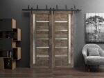 Sliding Closet Barn Bypass Doors | Quadro 4088 Cognac Oak with Frosted Glass | Sturdy 6.6ft Rails Hardware Set | Wood Solid Bedroom Wardrobe Doors - Image 2