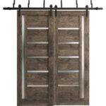 Sliding Closet Barn Bypass Doors | Quadro 4088 Cognac Oak with Frosted Glass | Sturdy 6.6ft Rails Hardware Set | Wood Solid Bedroom Wardrobe Doors