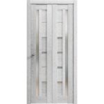 Sliding Closet Bi-fold Doors | Quadro 4088 Light Grey Oak with Frosted Glass | Sturdy Tracks Moldings Trims Hardware Set | Wood Solid Bedroom Wardrobe Doors