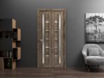 Sliding Closet Bi-fold Doors | Quadro 4088 Cognac Oak with Frosted Glass | Sturdy Tracks Moldings Trims Hardware Set | Wood Solid Bedroom Wardrobe Doors - Image 2
