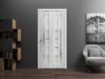 Sliding Closet Bi-fold Doors | Quadro 4088 Light Grey Oak with Frosted Glass | Sturdy Tracks Moldings Trims Hardware Set | Wood Solid Bedroom Wardrobe Doors - Image 2
