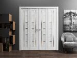 Sliding Closet Double Bi-fold Doors | Quadro 4088 Light Grey Oak with Frosted Glass | Sturdy Tracks Moldings Trims Hardware Set | Wood Solid Bedroom Wardrobe Doors - Image 2