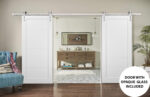 Sliding Double Barn Doors with Hardware | Quadro 4115 White Silk | 13FT Rail Sturdy Set (Silver) | Kitchen Wooden Solid Panel Interior Bedroom Bathroom Door - Image 2