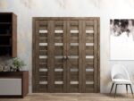 Sliding Closet Double Bi-fold Doors | Quadro 4445 Cognac Oak with Frosted Glass | Sturdy Tracks Moldings Trims Hardware Set | Wood Solid Bedroom Wardrobe Doors - Image 2