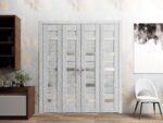 Sliding Closet Double Bi-fold Doors | Quadro 4445 Light Grey Oak with Frosted Glass | Sturdy Tracks Moldings Trims Hardware Set | Wood Solid Bedroom Wardrobe Doors - Image 2