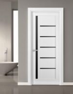Slab Barn Door Panel | Quadro 4588 White Silk with Black Glass | Sturdy Finished Doors | Pocket Closet Sliding - Image 3