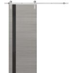 Sturdy Barn Door | Planum 0040 Grey Oak with Black Glass | Silver 6.6FT Rail Hangers Heavy Hardware Set | Solid Panel Interior Doors