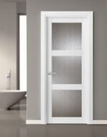 Solid Interior French | Lucia 2588 White Silk with Rain Glass " | Single Regular Panel Frame Trims Handle | Bathroom Bedroom Sturdy Doors - Image 2