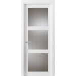 Solid Interior French | Lucia 2588 White Silk with Rain Glass " | Single Regular Panel Frame Trims Handle | Bathroom Bedroom Sturdy Doors