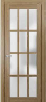 Solid French Door Frosted Glass | Felicia 3312 Honey Ash " | Single Regular Panel Frame Trims Handle | Bathroom Bedroom Sturdy Doors