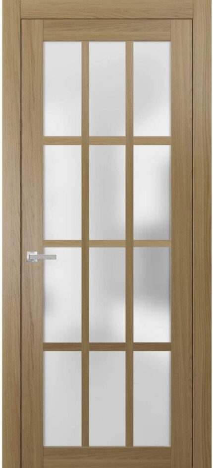 Solid French Door Frosted Glass | Felicia 3312 Honey Ash ” | Single Regular Panel Frame Trims Handle | Bathroom Bedroom Sturdy Doors