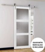 Sliding Barn Door with Hardware | Lucia 2588 White Silk with Mirror | 6.6FT Rail Hangers Sturdy Set (Silver) | Lite Wooden Solid Panel Interior Doors Rain Glass - Image 4