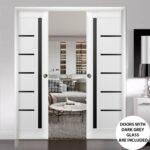 Slab Barn Door Panel | Quadro 4588 White Silk with Black Glass | Sturdy Finished Doors | Pocket Closet Sliding - Image 4
