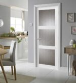 Solid Interior French | Lucia 2588 White Silk with Rain Glass " | Single Regular Panel Frame Trims Handle | Bathroom Bedroom Sturdy Doors - Image 3