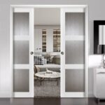 Slab Barn Door Panel | Lucia 2588 White Silk with Rain Glass | Sturdy Finished Doors | Pocket Closet Sliding -"-Rain Glass - Image 5