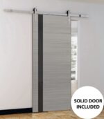 Sturdy Barn Door | Planum 0040 Grey Oak with Black Glass | Silver 6.6FT Rail Hangers Heavy Hardware Set | Solid Panel Interior Doors - Image 2