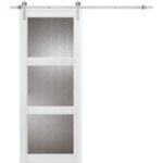 Sliding Barn Door with Hardware | Lucia 2588 White Silk with Mirror | 6.6FT Rail Hangers Sturdy Set (Silver) | Lite Wooden Solid Panel Interior Doors Rain Glass