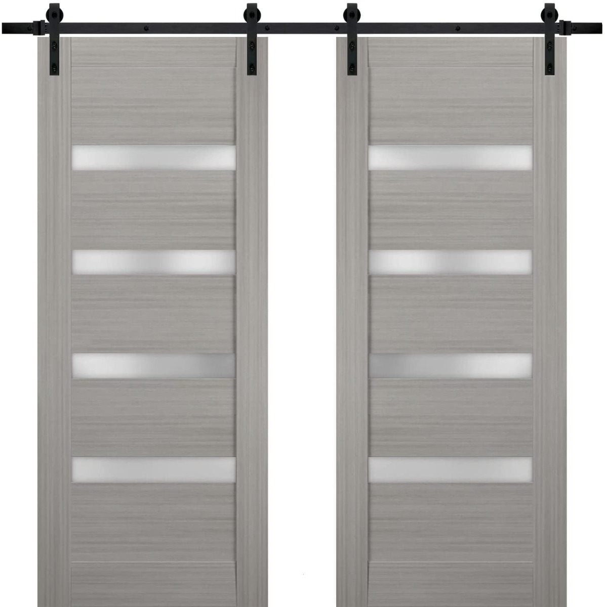 61w0luoattl._ac_sl1500_ Sturdy Double Barn Door with | Quadro 4113 Ginger Ash with Frosted Glass | Black 13FT Rail Hangers Heavy Set | Solid Panel Interior Doors - Image 1