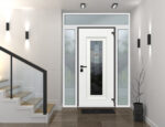 Front Exterior Prehung Steel Door / Ballucio 6644 Natural Oak / 2 Side and Top Exterior Window Sidelite / Entry Metal Modern Painted - Image 3