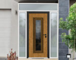 Front Exterior Prehung Steel Door / Ballucio 6644 Natural Oak / 2 Side and Top Exterior Window Sidelite / Entry Metal Modern Painted - Image 2