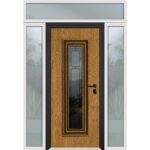 Front Exterior Prehung Steel Door / Ballucio 6644 Natural Oak / 2 Side and Top Exterior Window Sidelite / Entry Metal Modern Painted
