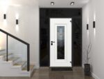 Front Exterior Prehung Steel Door / Ballucio 6644 Natural Oak / Black 2 Side and Top Exterior Window Sidelite / Entry Metal Modern Painted - Image 3