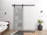 Sturdy Barn Door Frosted Glass | Sete 6933 Light Grey Oak | 6.6FT Rail Hangers Heavy Hardware Set | Solid Panel Interior Doors - Image 2