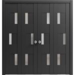 Sliding Closet Double Bi-fold Doors | Sete 6933 Matte Black with Frosted Glass | Sturdy Tracks Moldings Trims Hardware Set | Wood Solid Bedroom Wardrobe Doors