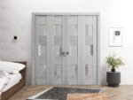 Sliding Closet Double Bi-fold Doors | Sete 6933 Light Grey Oak with Frosted Glass | Sturdy Tracks Moldings Trims Hardware Set | Wood Solid Bedroom Wardrobe Doors - Image 2