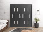 Sliding Closet Double Bi-fold Doors | Sete 6933 Matte Black with Frosted Glass | Sturdy Tracks Moldings Trims Hardware Set | Wood Solid Bedroom Wardrobe Doors - Image 2