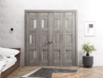 Sliding Closet Double Bi-fold Doors | Sete 6933 Nebraska Grey with Frosted Glass | Sturdy Tracks Moldings Trims Hardware Set | Wood Solid Bedroom Wardrobe Doors - Image 2