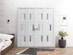 Sliding Closet Double Bi-fold Doors | Sete 6933 Nordic White with Frosted Glass | Sturdy Tracks Moldings Trims Hardware Set | Wood Solid Bedroom Wardrobe Doors - Image 2