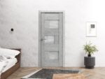 Solid French Door Frosted Glass | Sete 6933 Light Grey Oak | Single Regular Panel Frame Trims Handle | Bathroom Bedroom Sturdy Doors - Image 2