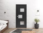 Solid French Door Frosted Glass | Sete 6933 Matte Black | Single Regular Panel Frame Trims Handle | Bathroom Bedroom Sturdy Doors - Image 2